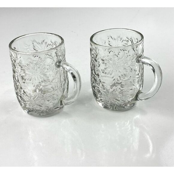 Princess House Other - Vintage Princess House Crystal Fantasia Set of 2 Mugs Cups Poinsettia Handles DQ